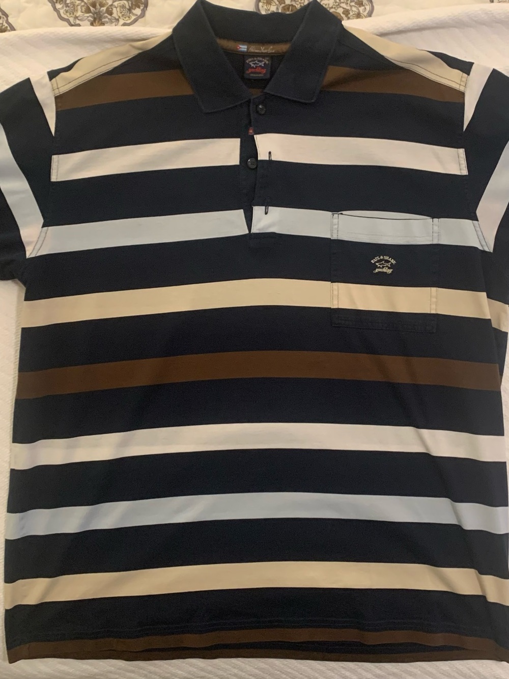 Paul & Shark Navy, White, Brown Striped Polo Shirt
